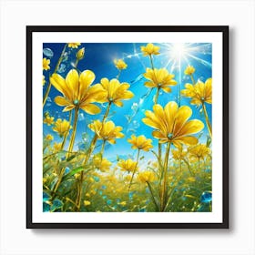 Yellow Flowers In Field With Blue Sky Broken Glass Effect No Background Stunning Something That (6) Art Print