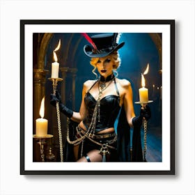 Gothic Woman Holding Candles Art Print