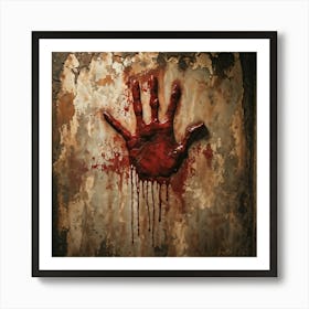 Bloody Handprint Smeared Across An Aged Wall Texture Of Dripping Blood Eerily Glistening Disturbin (6) Art Print