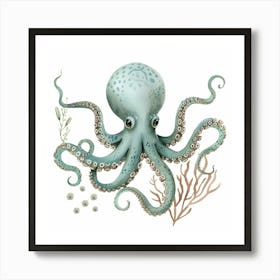 Storybook Style Octopus With White Background 1 Art Print