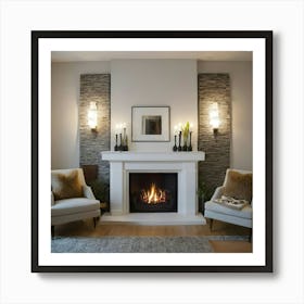 Modern Living Room With Fireplace 27 Art Print