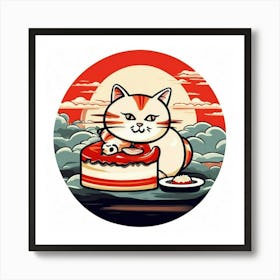 Cat With Cake 1 Art Print