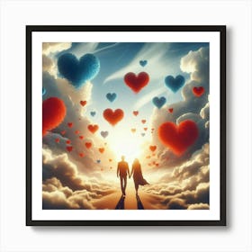 Couple Holding Hands In The Sky Art Print