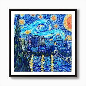 Starry Night Van Gogh Painting Art City Scape Art Print