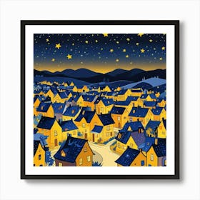 Paper Art Illustration Concept Of Heaven Night Landscape Of Village Tove Jansson Illustration Of A Girl Looking Up At The Stars (4) Art Print