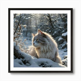 Cat In The Snow Art Print