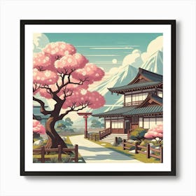 Japanese House In Spring Art Print