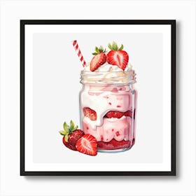 Strawberry Ice Cream In A Mason Jar Art Print