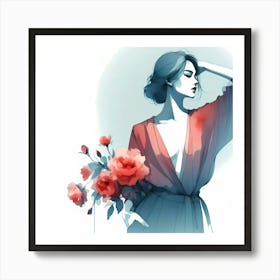 Woman With Flowers Art Print