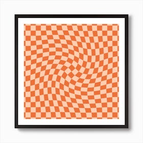 Checkerboard Orange Twist Square Art Print