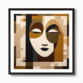Patchwork Quilting Abstract Face Art with Earthly Tones, American folk quilting art, 1378 Art Print