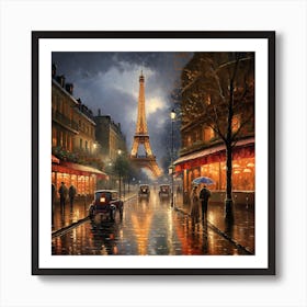 Paris Street Scene After Rain Art Print