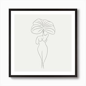 Line Art Woman Body And Leaf 5 Art Print