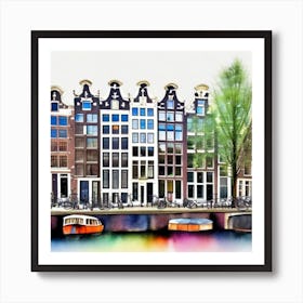 Canals Amsterdam Houses Watercolor Art Print Art Print