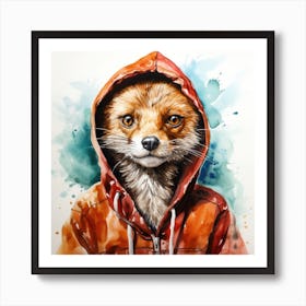 Watercolour Cartoon Mongoose In A Hoodie 3 Art Print