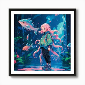 Octopus Girl Art Print