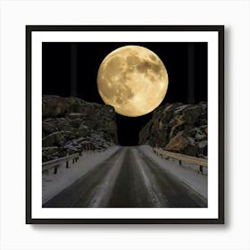 Full Moon Over Road Art Print