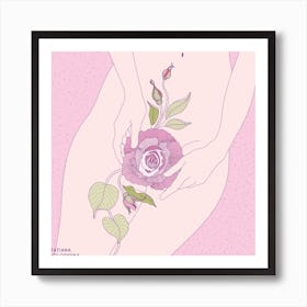 Girl Body And Roses Square Art Print