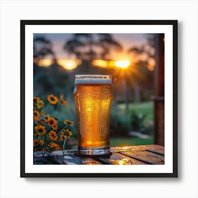 Glass Of Beer At Sunset Art Print