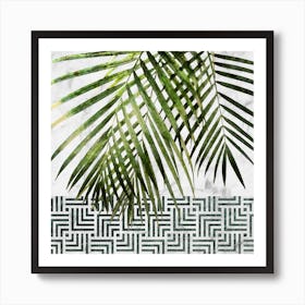 Palm Leaves on White Marble and Tiles Art Print