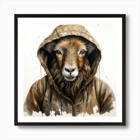 Watercolour Cartoon Tahr In A Hoodie 3 Art Print