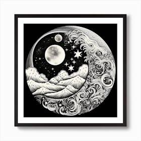 Moon And Stars 1 Art Print