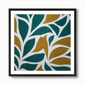 Leaves In Teal And Gold Art Print