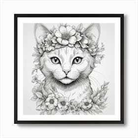 Cat In Flower Crown Art Print