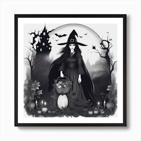 Witch With Pumpkins Affiche