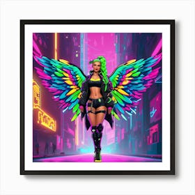 Neon Girl With Wings 5 Art Print