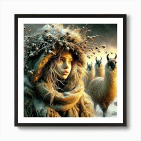 Girl With Llamas 2 Art Print