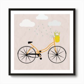 Rainy Day Bicycle Rainy Paper Effect Cartoon Art Print
