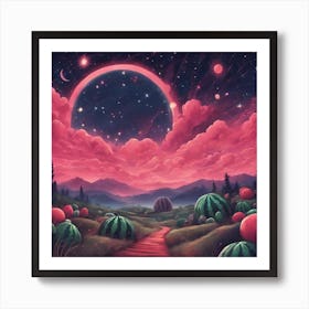 The Stars Twinkle Above You As You Journey Through The Watermelon Kingdom S Enchanting Night Skies, Art Print