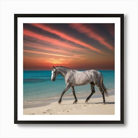 Horse On The Beach At Sunset 2 Art Print