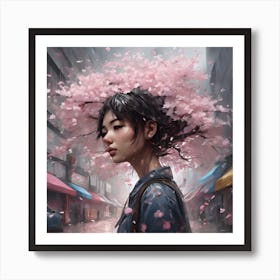 Experience A Sensitive Battle Within A 3d Graffiti Style Cherry Blossom Rainstorm Art Print