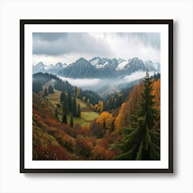 Autumn Landscape Panorama Tatra Mountains Embracing The Gentle Hues Of Fall Trees Awash With Orang Art Print