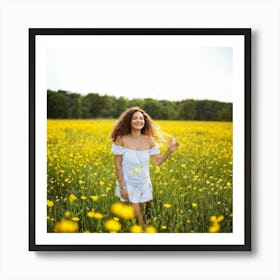 A Cheerful Young Woman Her Hair Reflecting The Suns Summer Light Basks In Natures Beauty While L (1) 2 Art Print