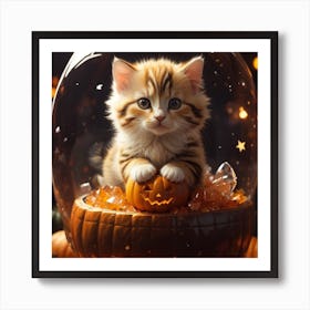 Kitten In A Pumpkin Art Print