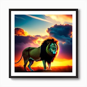 Lion In The Sunset Art Print