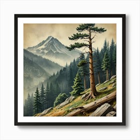 Pine Tree In The Mountains Art Print