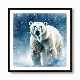 Polar Bear in the Blue and White Arctic Landscape Art Print