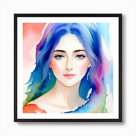 Portrait Of A Woman With Blue Hair Art Print