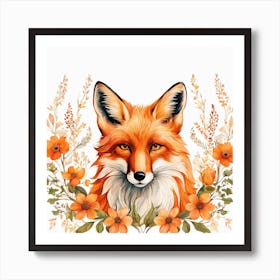 Floral Fox Portrait Painting (6) Art Print