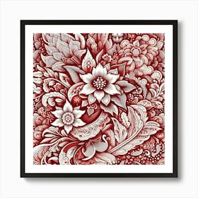 Batik, Red And White Floral Pattern  Art Print