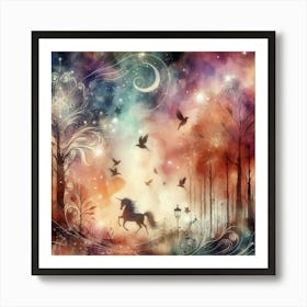 Unicorn In The Forest 1 Art Print