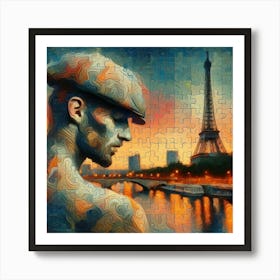 Abstract Puzzle Art French man in Paris 2 Art Print