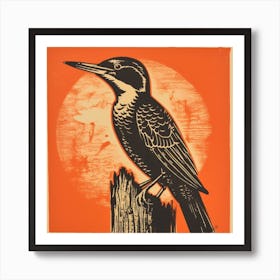 Retro Bird Lithograph Woodpecker 2 Art Print