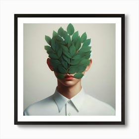 Portrait Of A Man With Leaves On His Face Poster