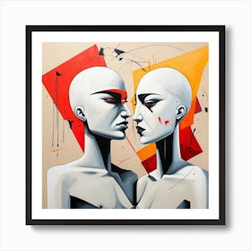 Two Men Facing Each Other, Couple Pop Surrealism, art, painting 2 Art Print