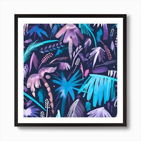 Brushstrokes Tropical Palms Navy Square Art Print